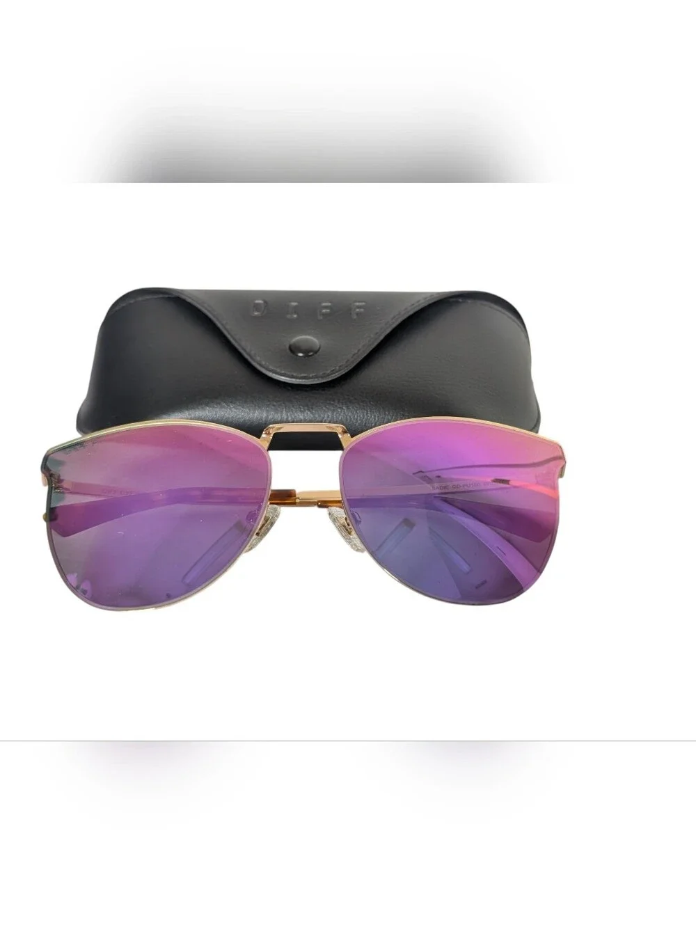 DIFF EYEWEAR Sadie Gold & Purple Mirror Sunglasses With Case NEW